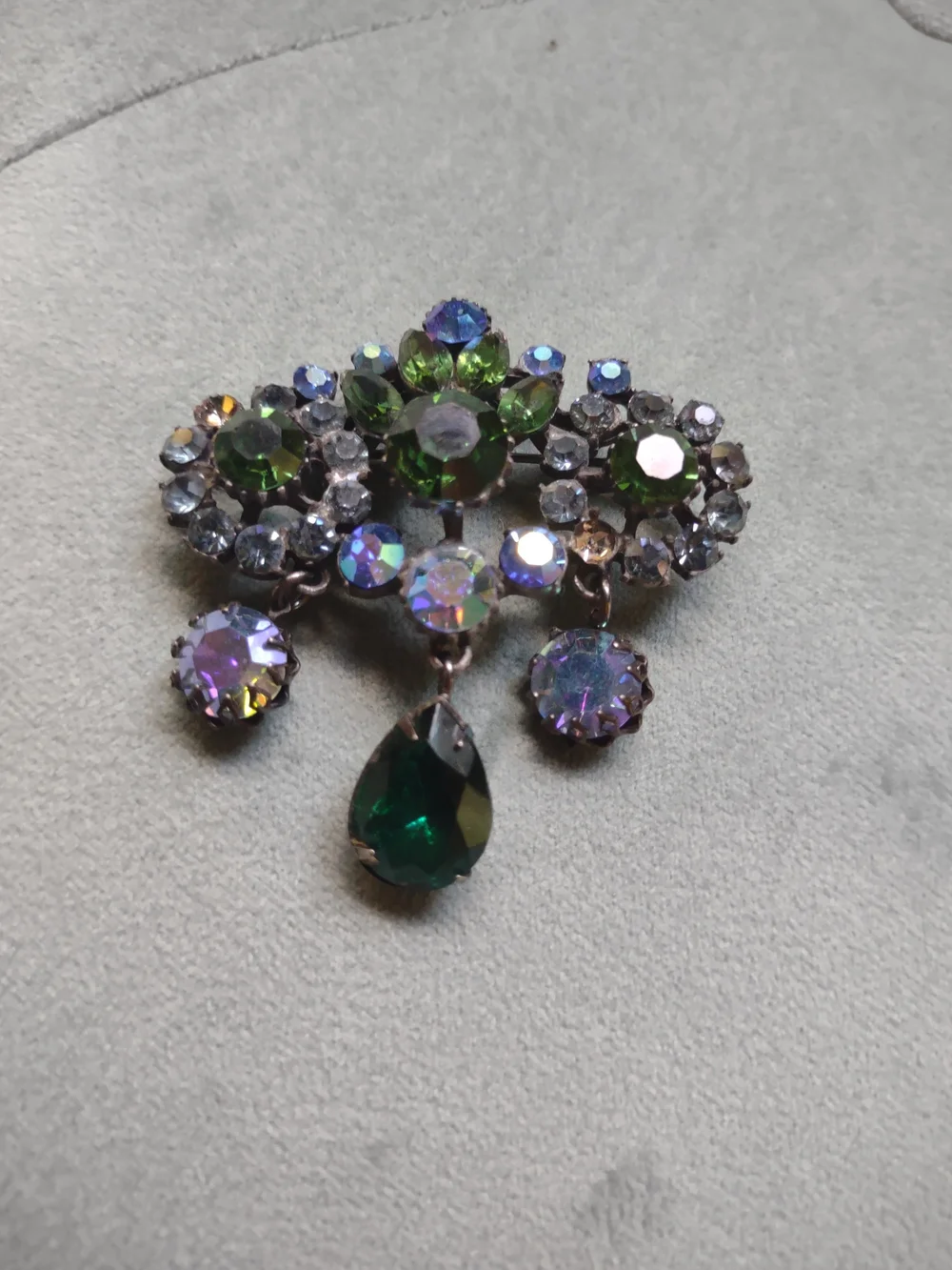 Green and Iridescent Crystal Statement Brooch